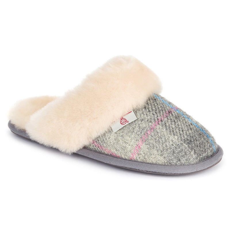 Slippers Harris Tweed Sheepskin Kate Mule Grey