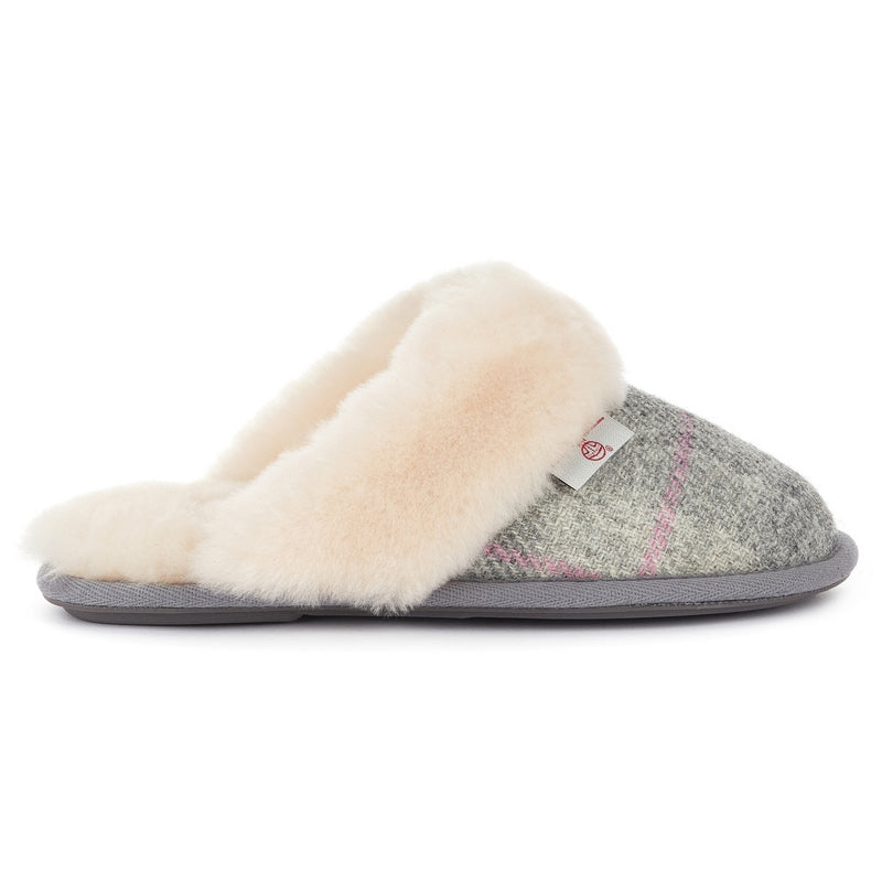 Slippers Harris Tweed Sheepskin Kate Mule Grey