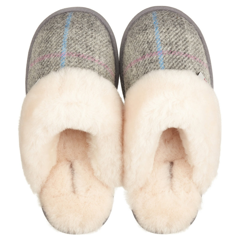 Slippers Harris Tweed Sheepskin Kate Mule Grey