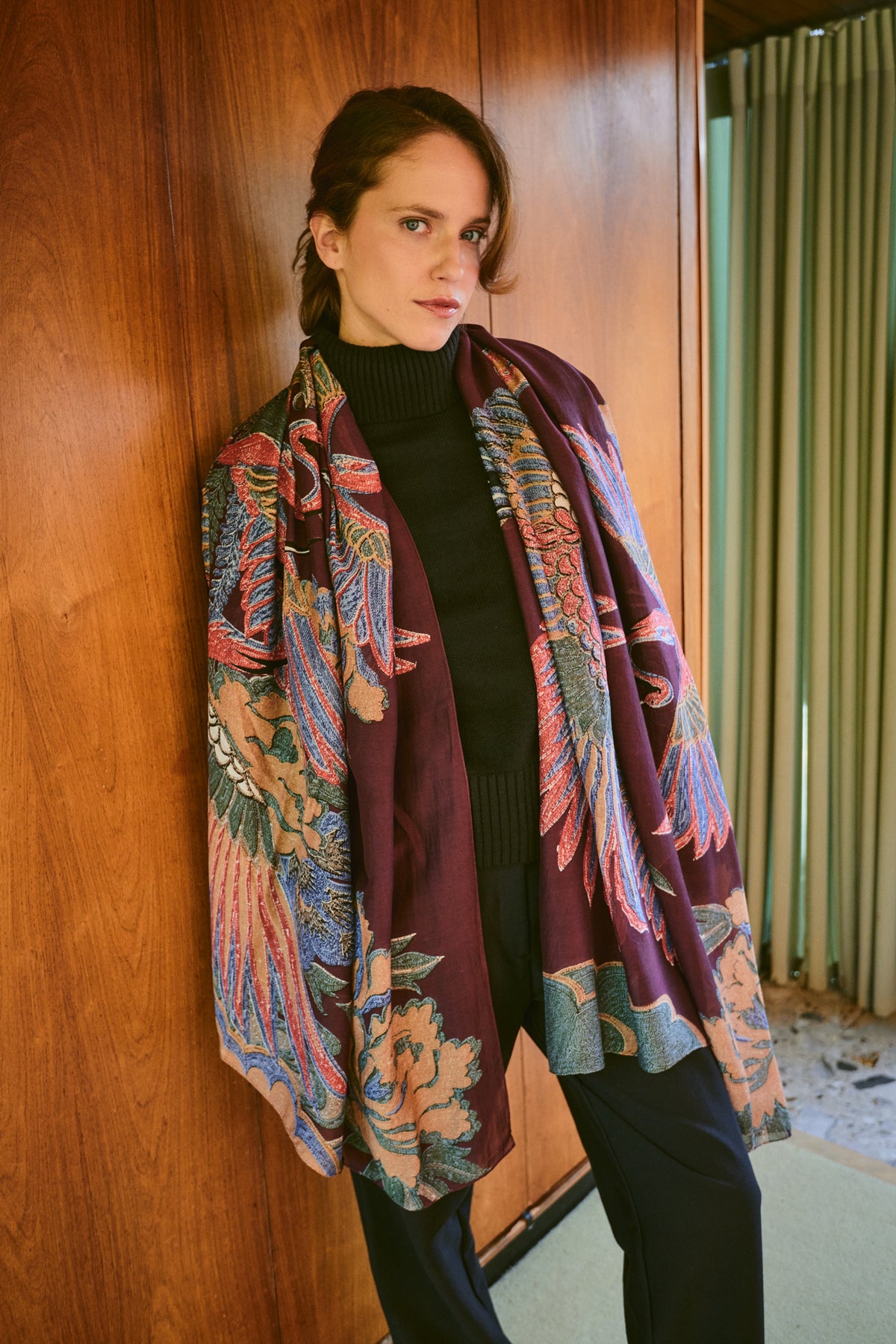 Crane Plum Scarf