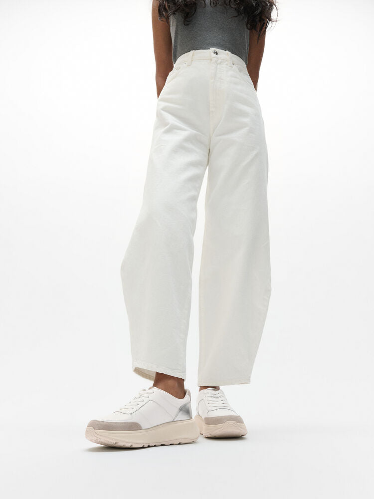 F-Mode Leather/Suede/Metallic Flatform Trainers  Urban White/Silver
