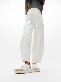 F-Mode Leather/Suede/Metallic Flatform Trainers  Urban White/Silver