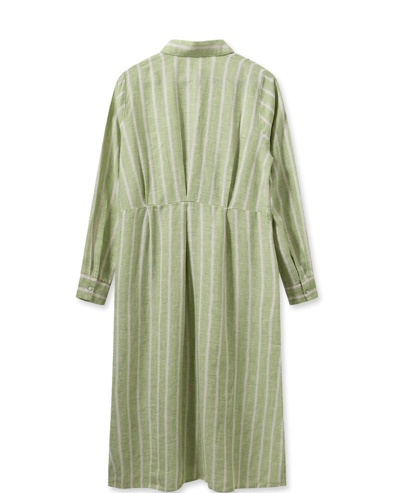Korina Striped Linen Dress Smoke Green