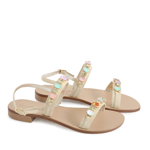 Ravelo rainbow jewel & leather sandals