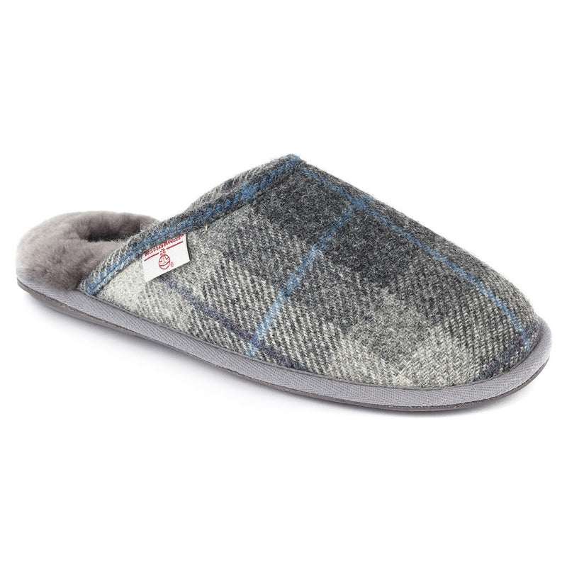 Slippers Harris Tweed Sheepskin Mens Mules Grey