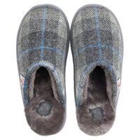 Slippers Harris Tweed Sheepskin Mens Mules Grey