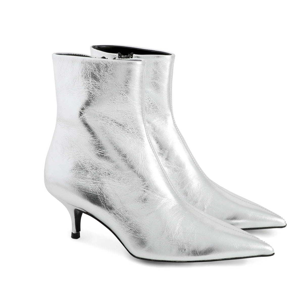 Ace Pointed Heeled Boots Silver