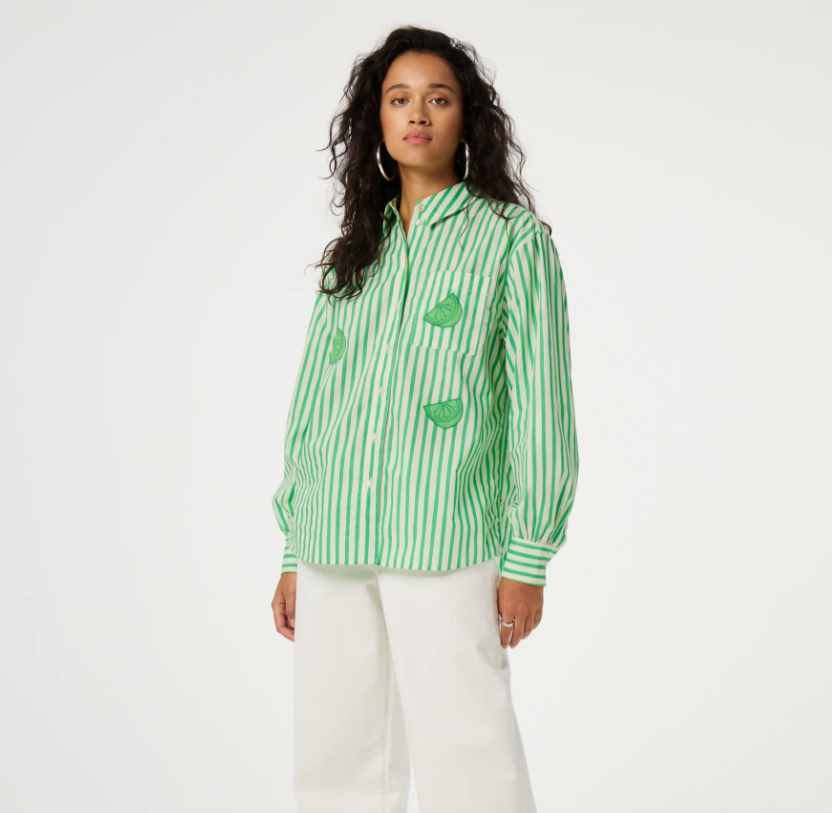 Alex Blouse White/Green Apple