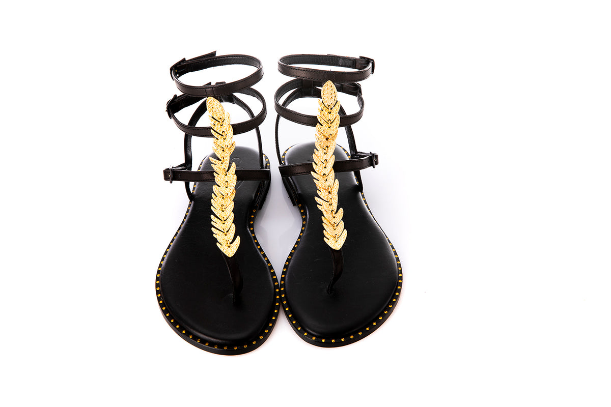 Caryatis Greek Sandals Black Leather 621009