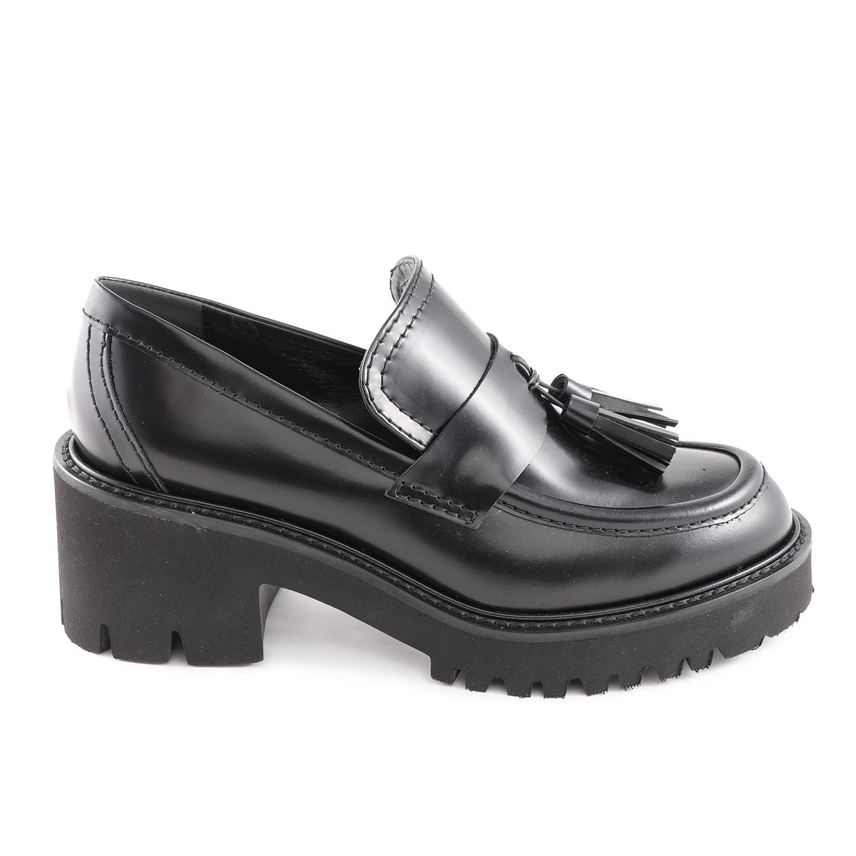 Chunky Black Leather Tassel Loafer