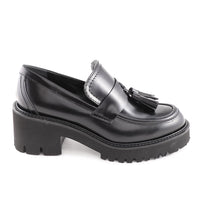 Chunky Black Leather Tassel Loafer