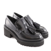 Chunky Black Leather Tassel Loafer