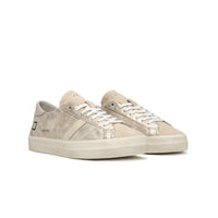 Hill Low Leather Trainers Stardust Platinum Beige Suede Heel