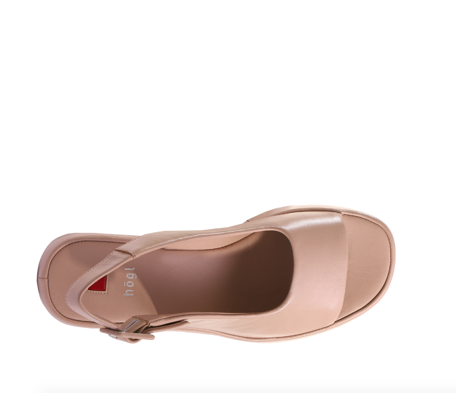 Camel Nude Leather Wedge Sandal