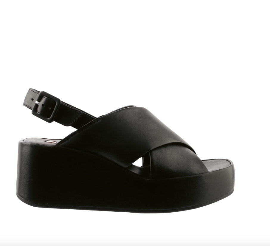 Black Leather Wedge Sandal