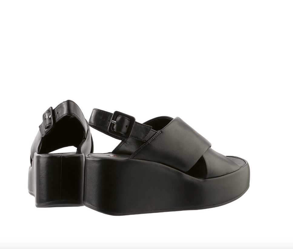 Black Leather Wedge Sandal