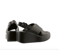 Black Leather Wedge Sandal