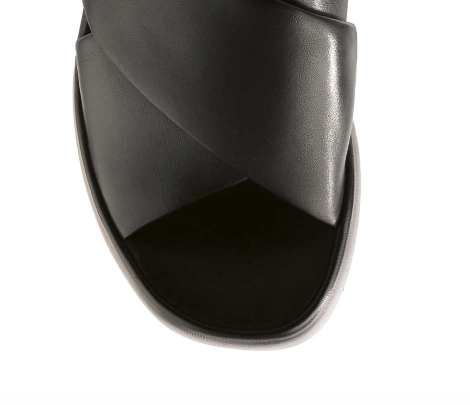 Black Leather Wedge Sandal
