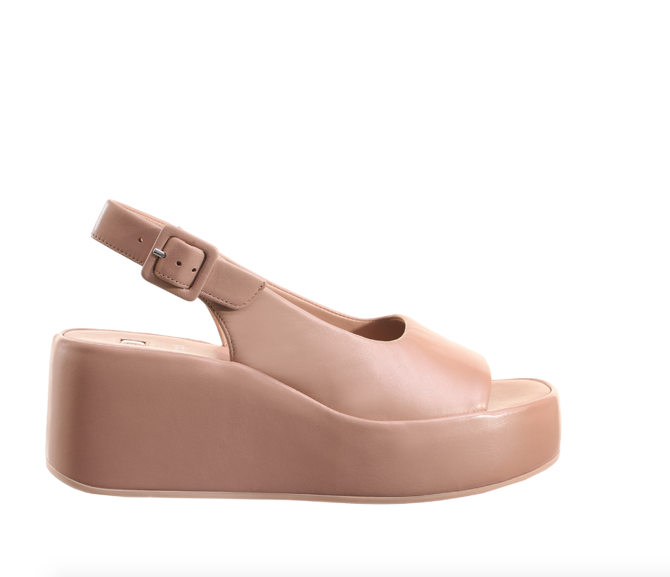 Camel Nude Leather Wedge Sandal