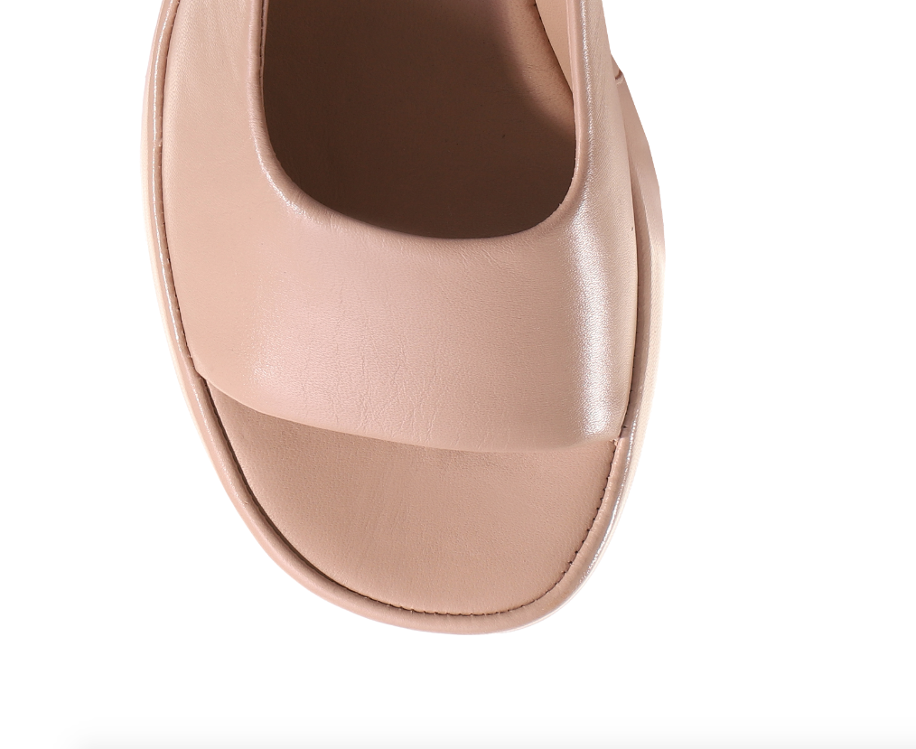 Camel Nude Leather Wedge Sandal