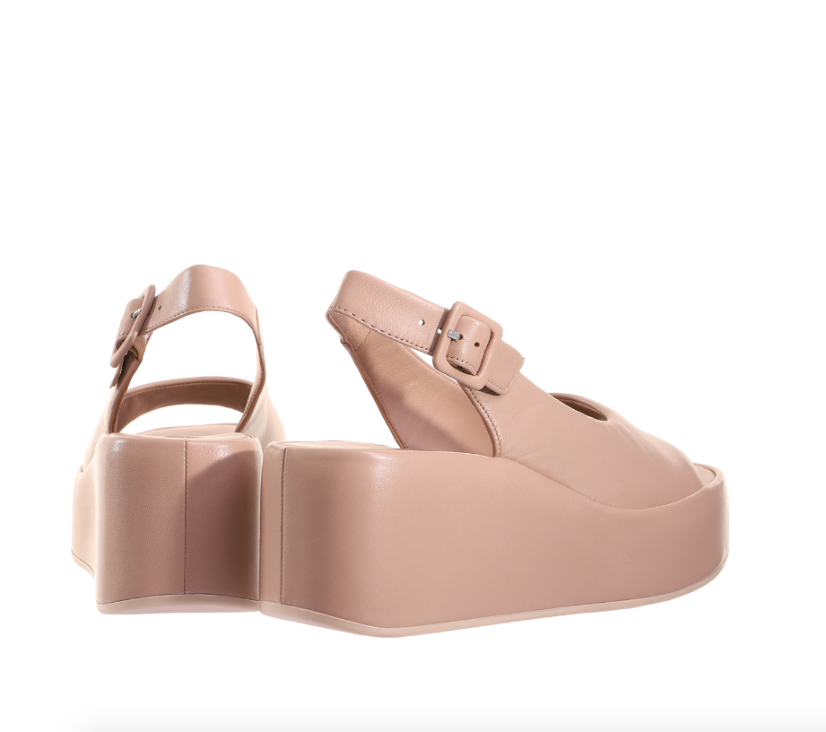 Camel Nude Leather Wedge Sandal