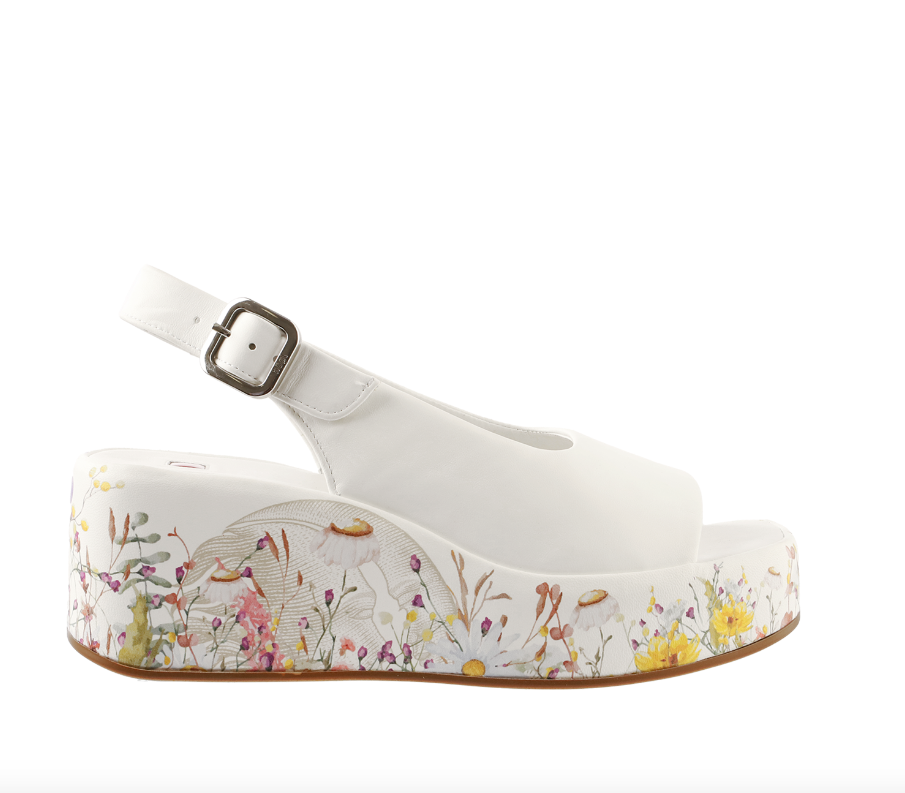 Floral Leather Wedge Sandal