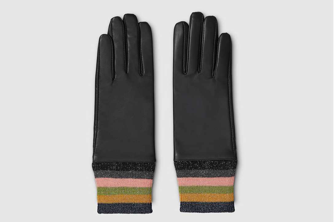 Lurex Cuff Black Leather Gloves