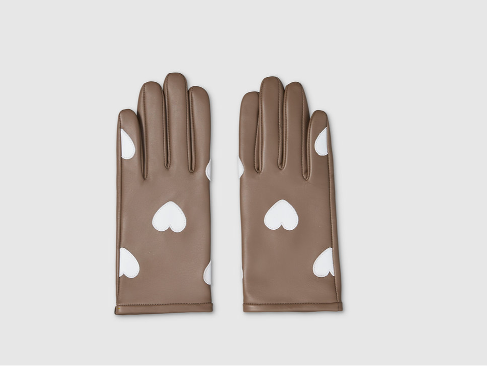 Taupe Hearts leather gloves