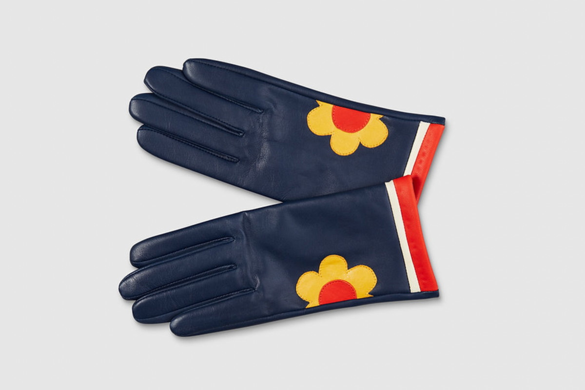 Leather Gloves Navy Daisy