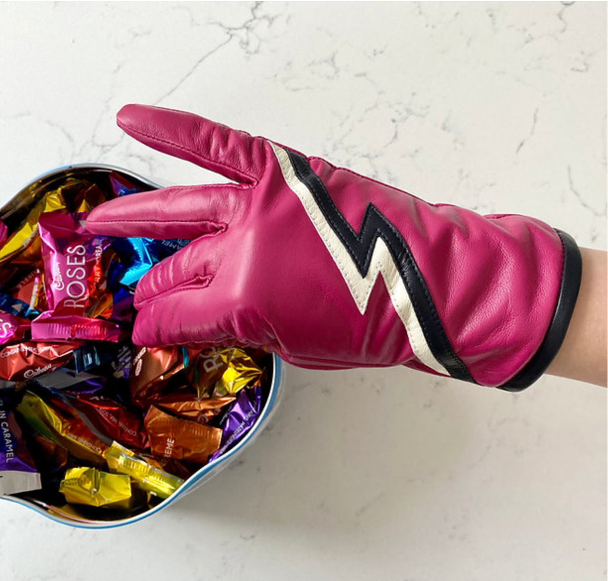 Leather Gloves Pink Lightning Blot Ziggy