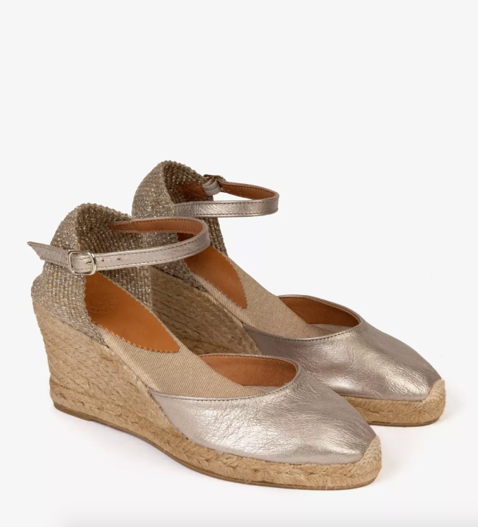Mary Jane Metallic Leather Espadrille Champagne