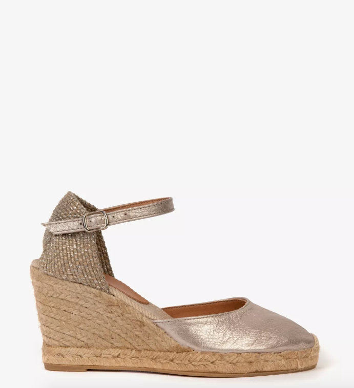 Mary Jane Metallic Leather Espadrille Champagne