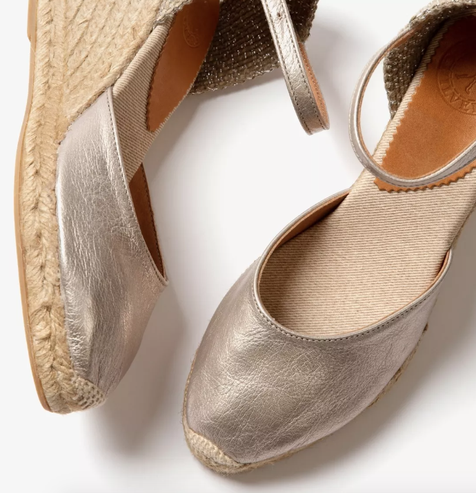 Mary Jane Metallic Leather Espadrille Champagne