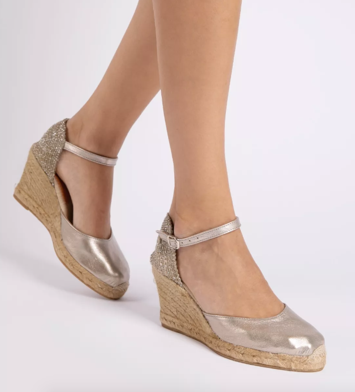 Mary Jane Metallic Leather Espadrille Champagne