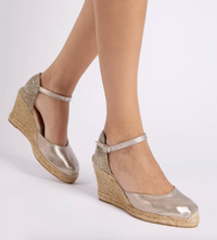 Mary Jane Metallic Leather Espadrille Champagne