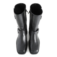 Min Square Toed Biker Boot Black