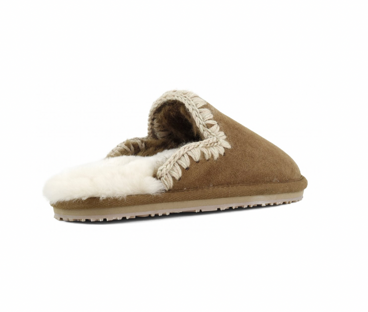 Suede Eskimo Stitch Slippers Cognac