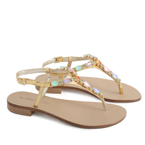 Ravelo rainbow jewel & leather toe post sandals