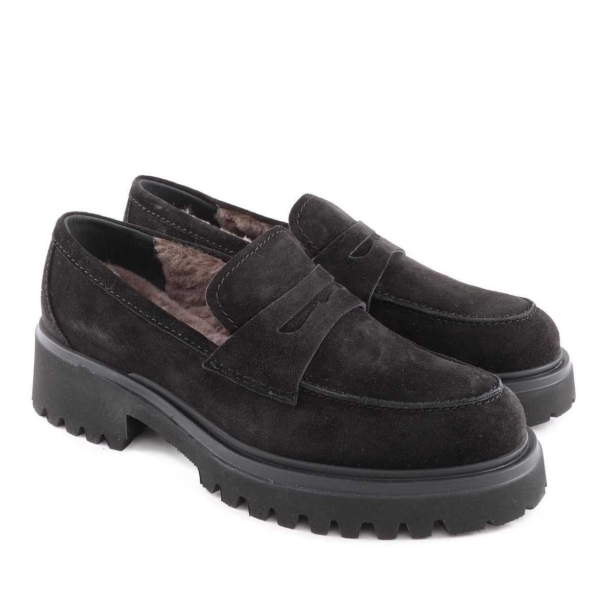 Black Shearling-lined Suede Loafer