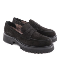 Black Shearling-lined Suede Loafer