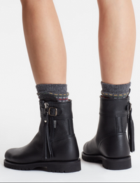 Tassel Cropped Leather Boot Black SALE