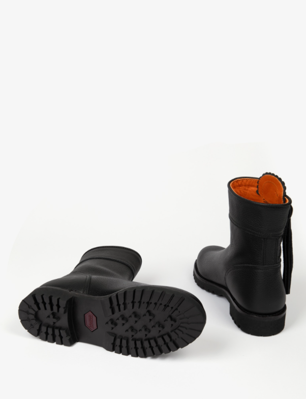 Tassel Cropped Leather Boot Black SALE