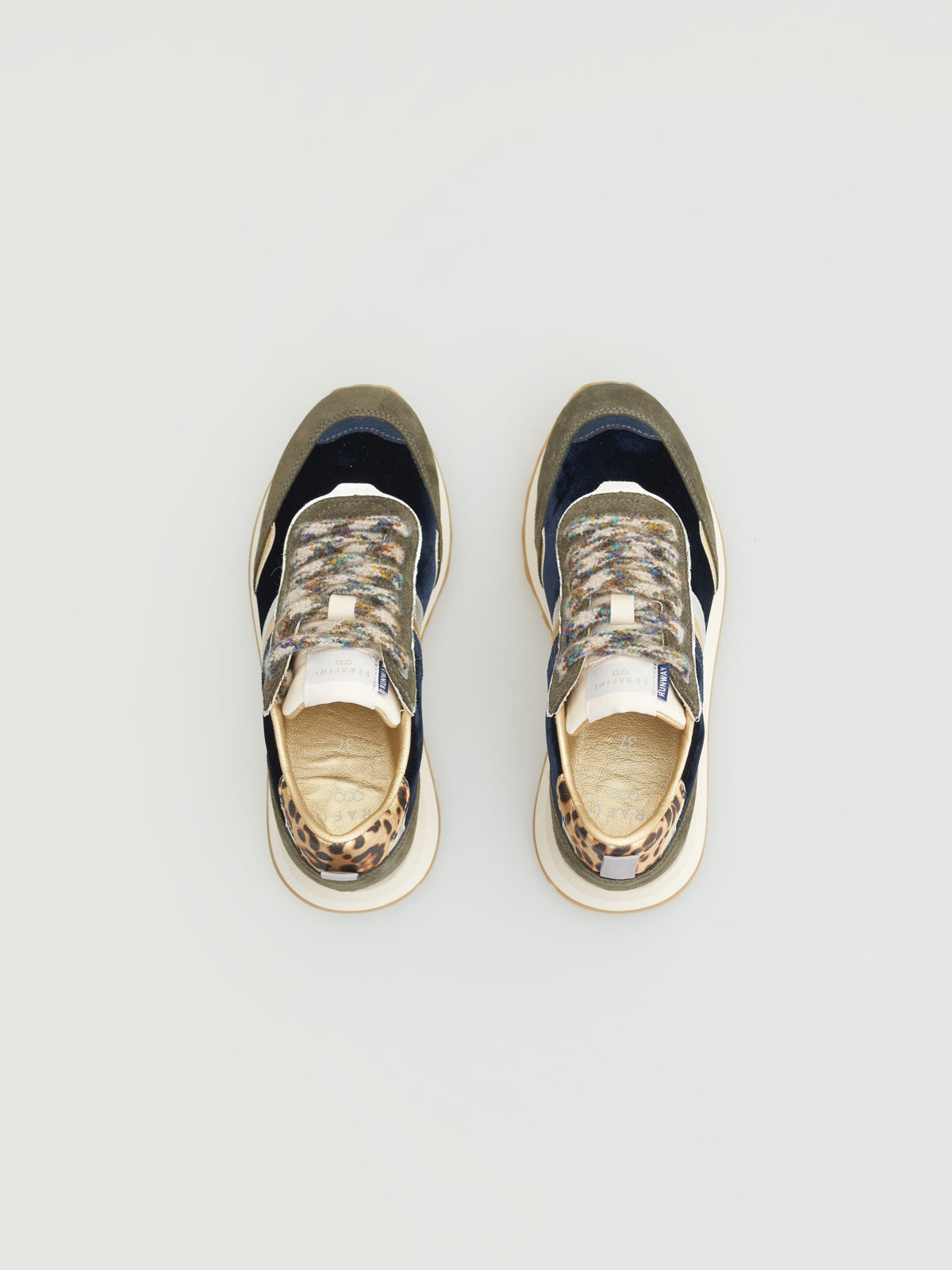 SERAFINI Torino Trainers Velvet Blue Green Leopard