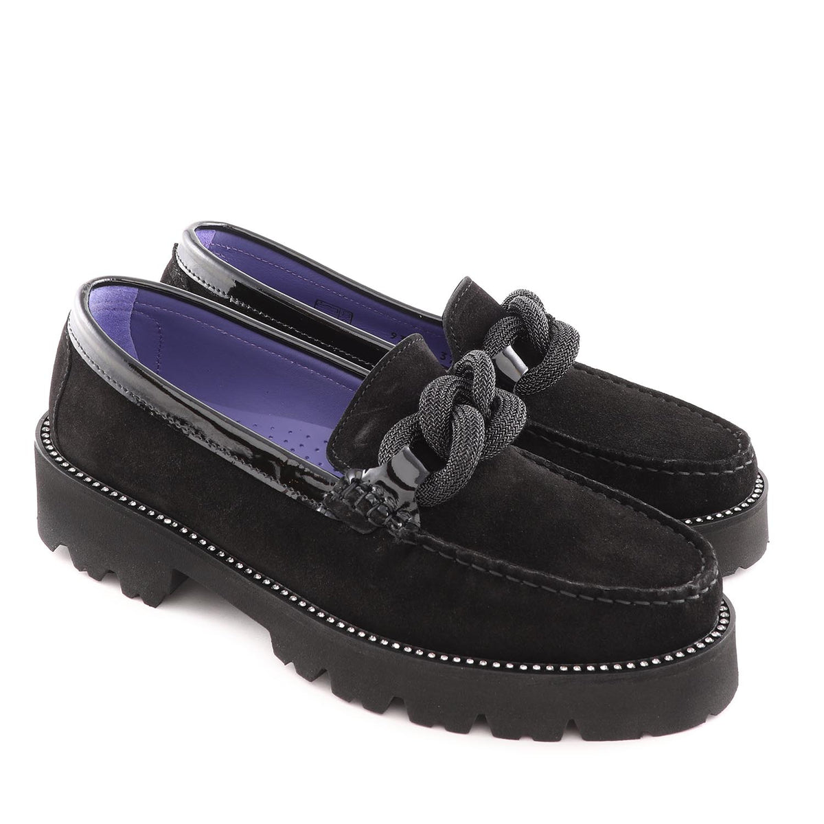 Black Suede Moccasin with Crystal