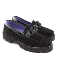 Black Suede Moccasin with Crystal