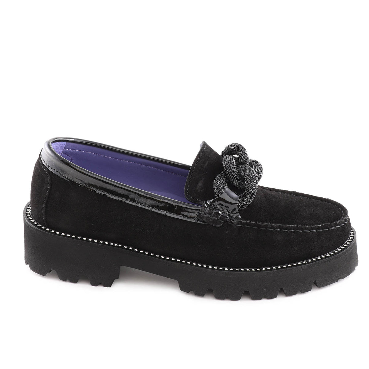 Black Suede Moccasin with Crystal
