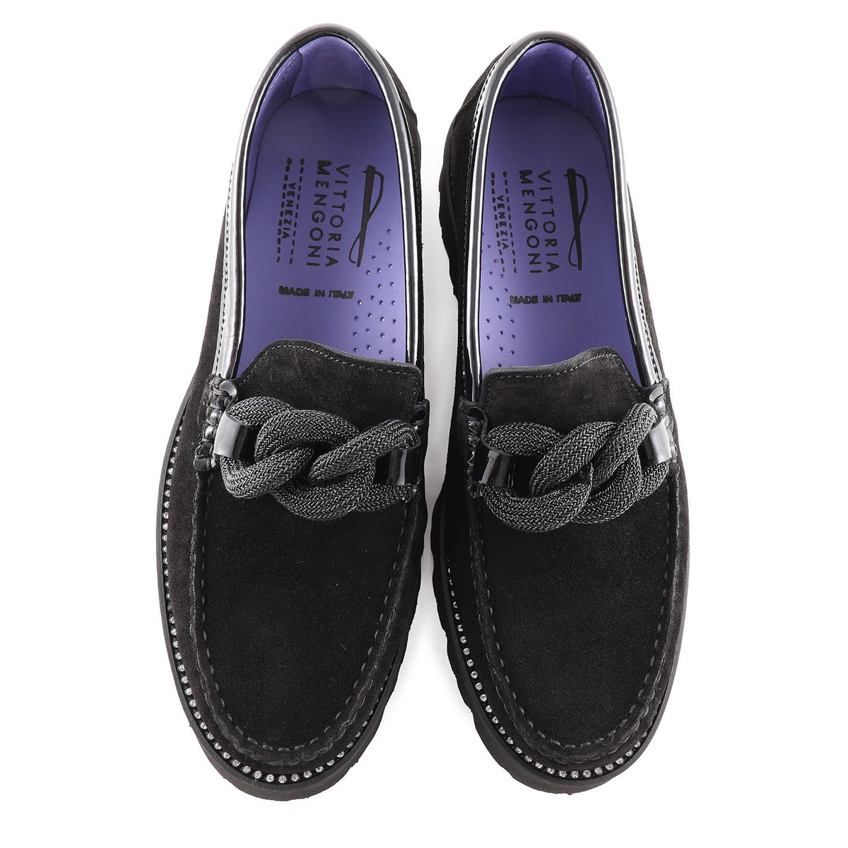 Black Suede Moccasin with Crystal