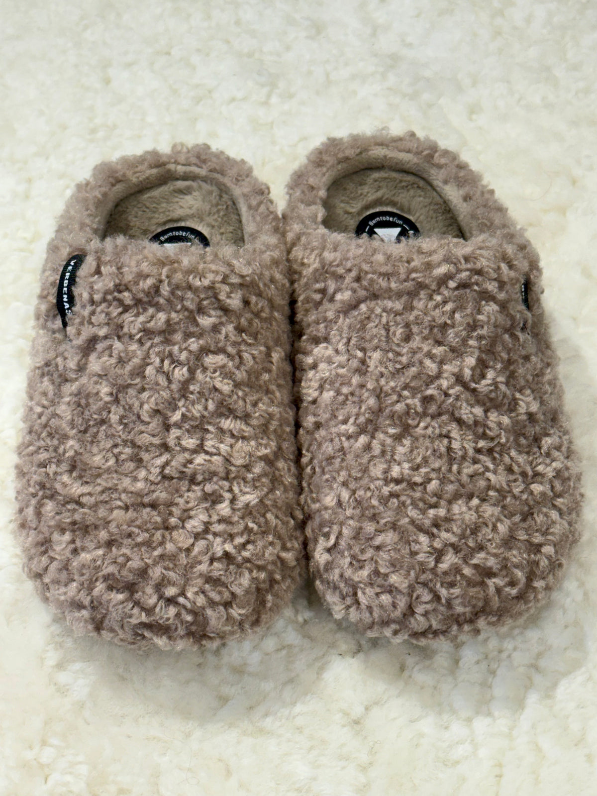 York Curly Faux Fur Taupe Slippers
