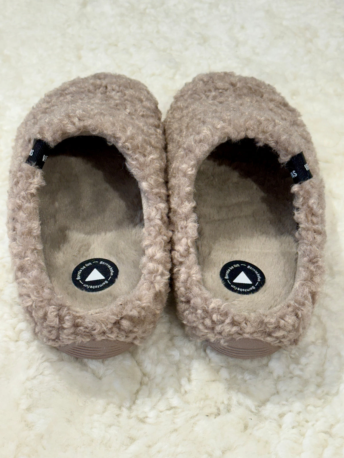 York Curly Faux Fur Taupe Slippers