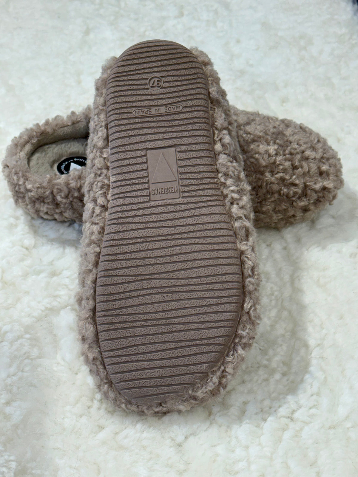 York Curly Faux Fur Taupe Slippers